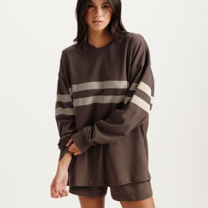 HEAVY COTTON EASY STRIPE LONG SLEEVE - GRAIN